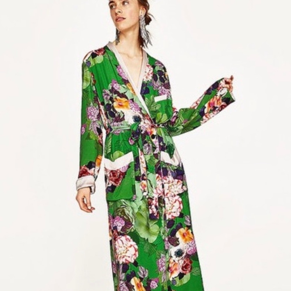 Zara Green Floral Kimono Rose Dress